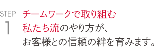 チームワークで取り組む 私たち流のやり方が、 お客様との信頼の絆を育みます。